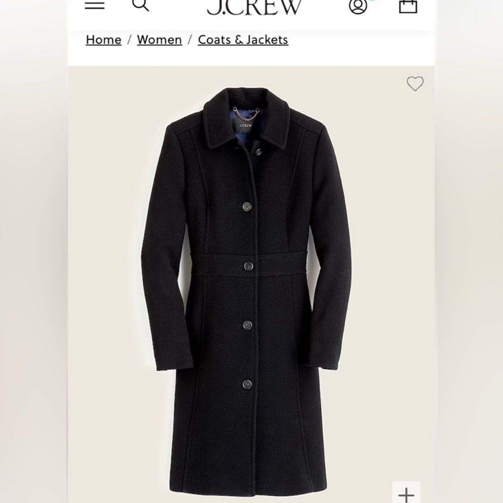 J Crew Classic lady day coat in Italian double-cloth wool with Thinsulate.